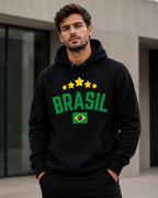 Moletom Brasil Estilo Universitário Com Estrelas E Capuz Casual