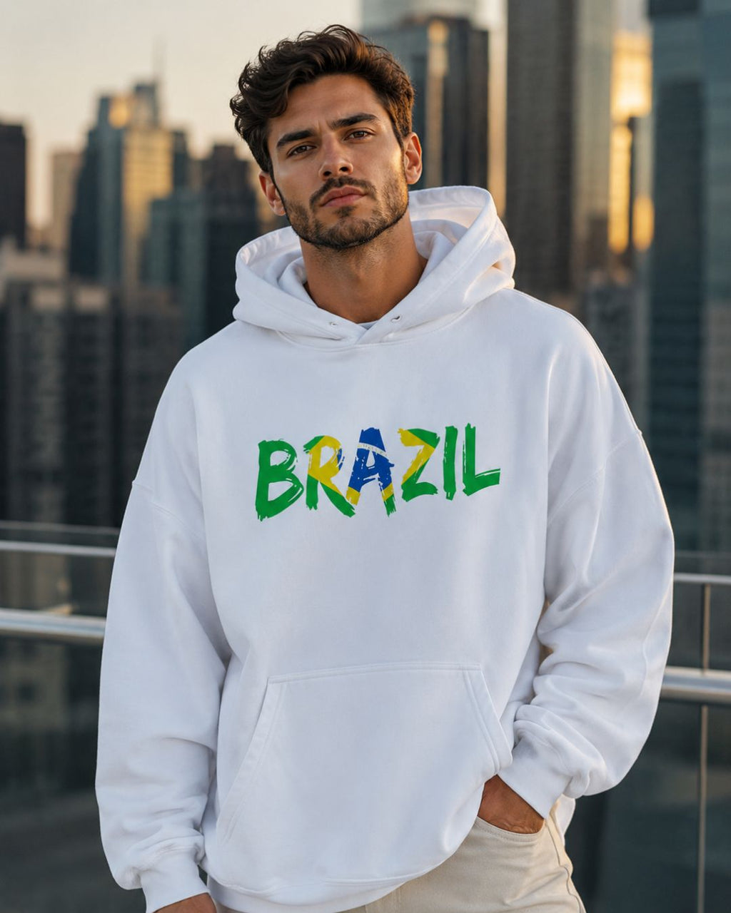 Moletom Brasil Lettering Artístico Com Capuz Estilo Casual Urbano