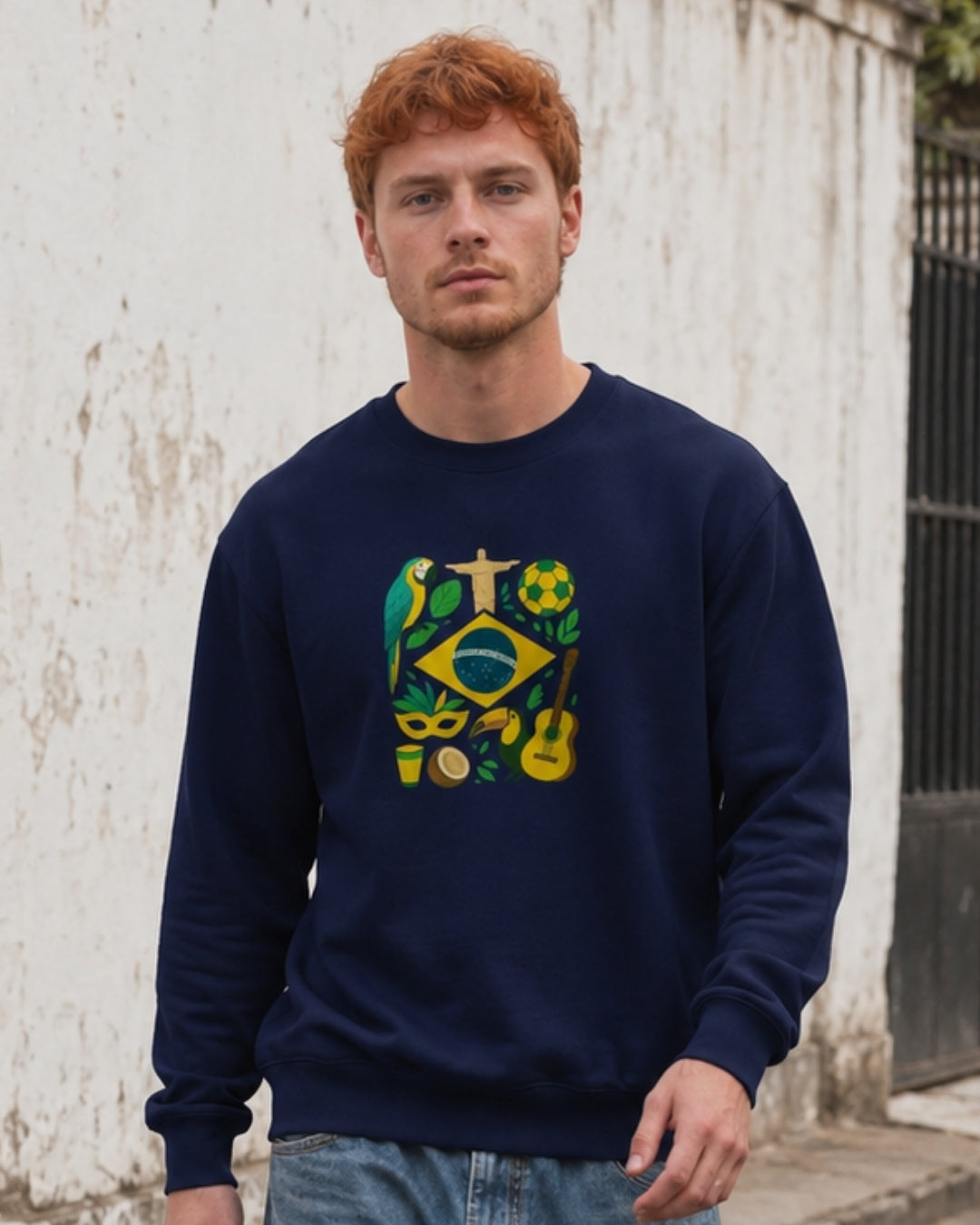 Moletom Brasil Cultura Nacional Com Símbolos Estilo Casual Urbano
