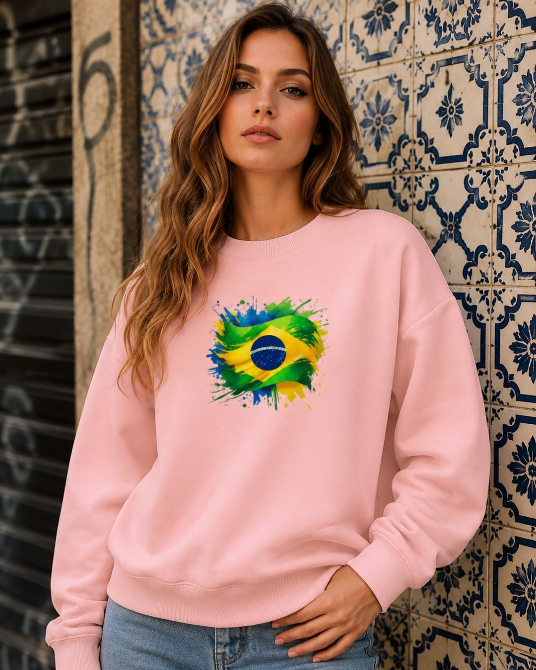 Moletom Brasil Bandeira Artística Central Estilo Casual Urbano
