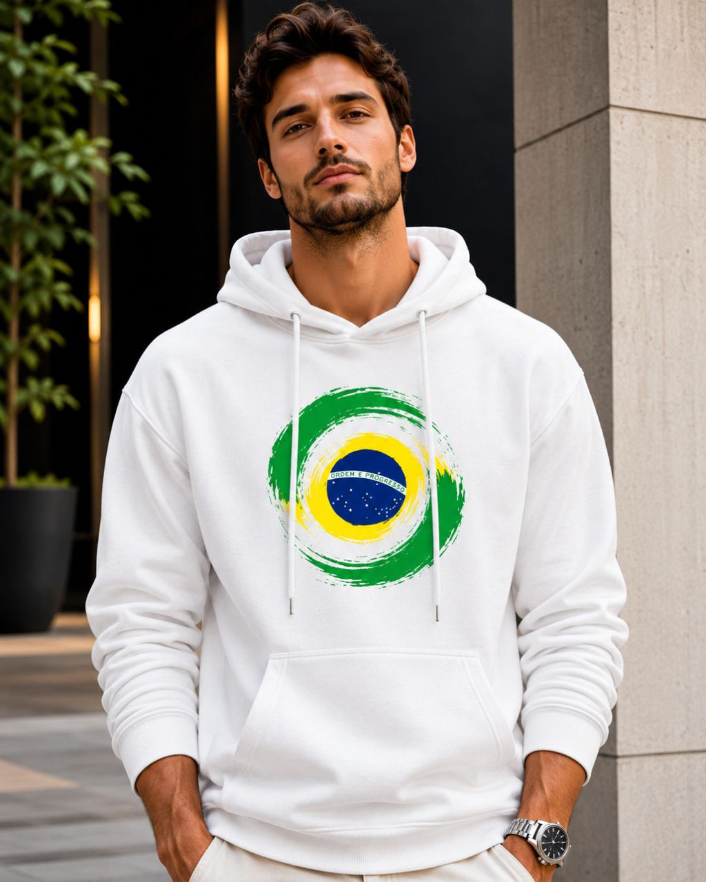 Moletom Brasil Bandeira Artística Circular Estilo Casual Urbano