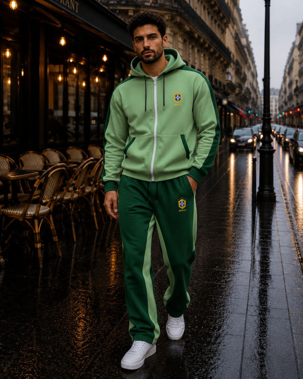Conjunto Brasil Jaqueta Com Zíper E Calça Jogger Casual
