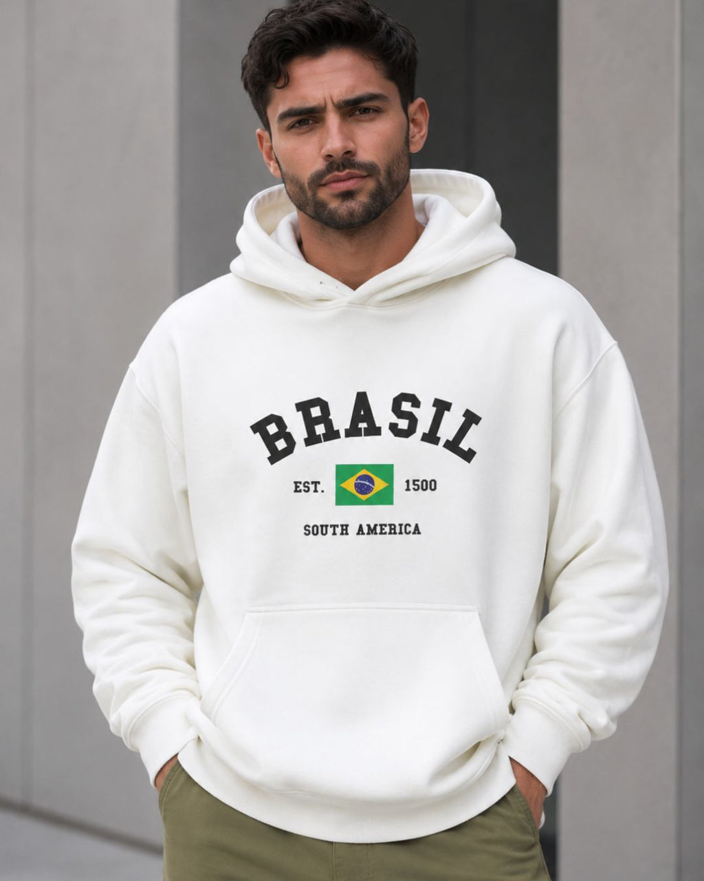 Moletom Brasil Estampa Universitária Com Capuz Casual