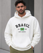 Moletom Brasil Estampa Universitária Com Capuz Casual