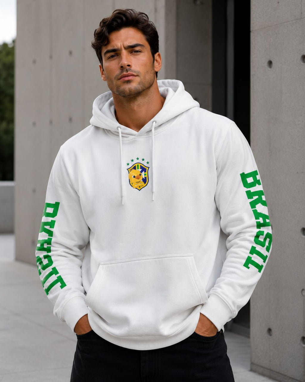 Moletom Brasil Escudo Canarinho Manga Estampada Esportiva