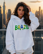 Moletom Brasil Lettering Artístico Com Capuz Estilo Casual Urbano