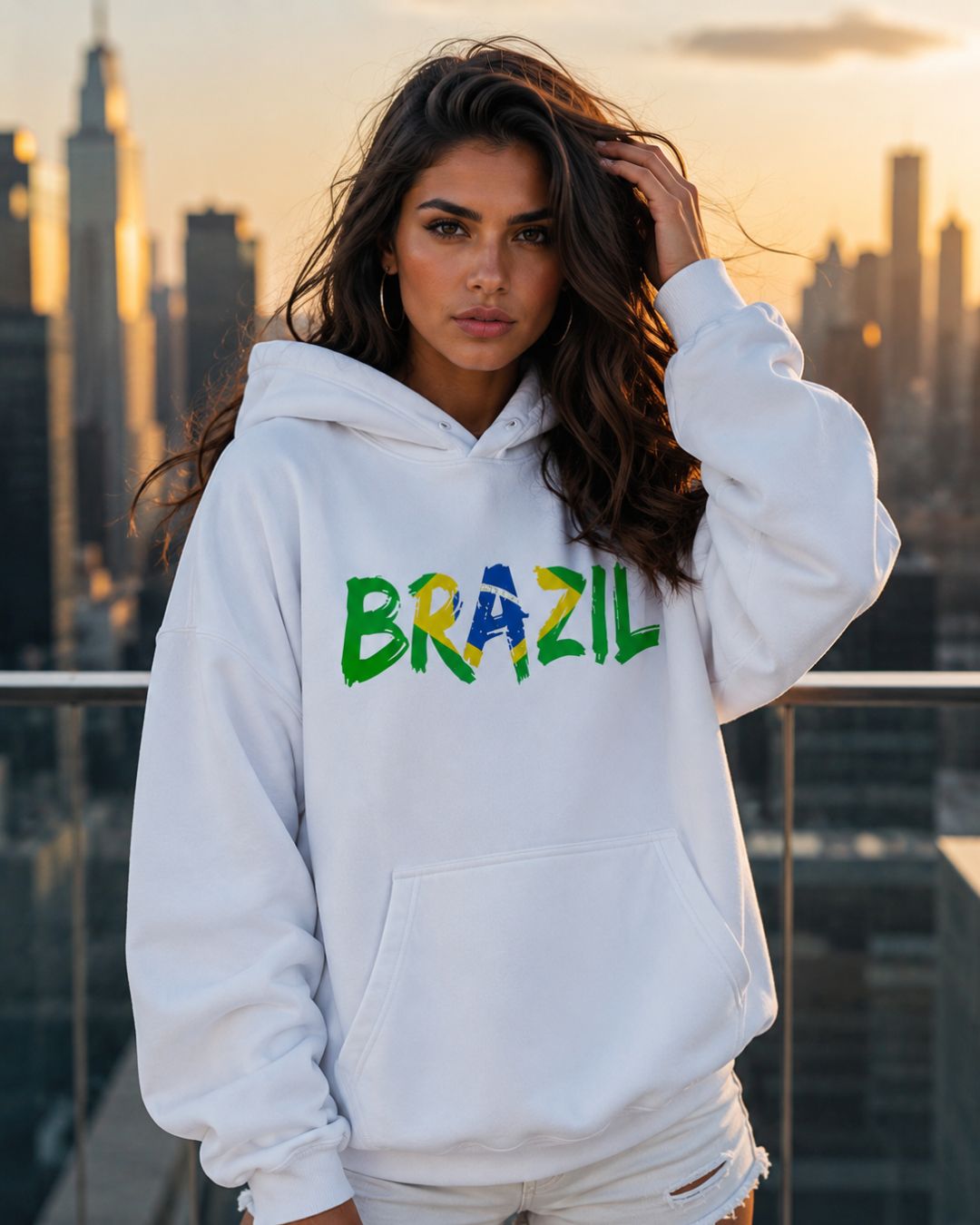 Moletom Brasil Lettering Artístico Com Capuz Estilo Casual Urbano