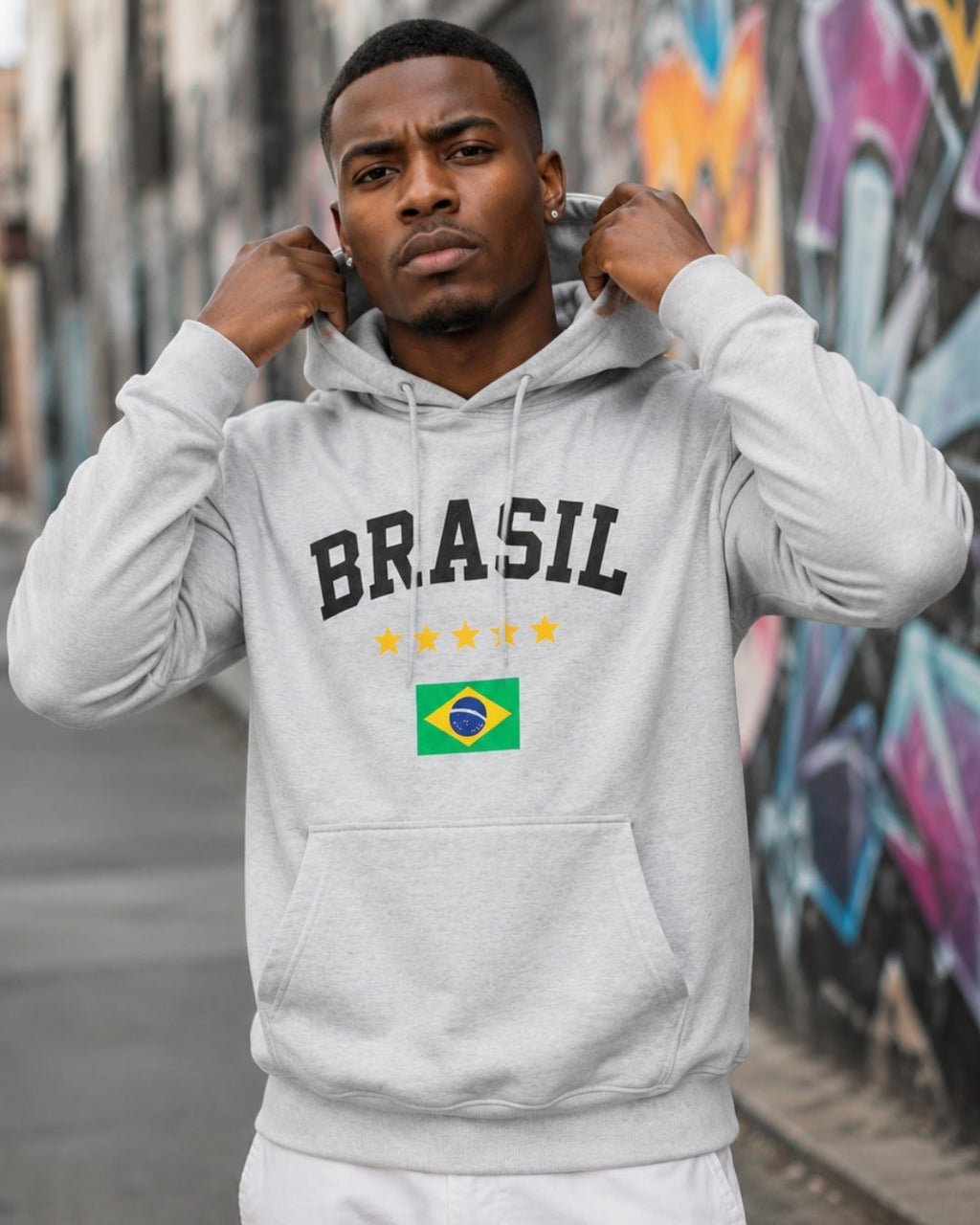 Moletom Brasil Estampa Clássica Com Bandeira E Capuz Casual