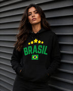Moletom Brasil Estilo Universitário Com Estrelas E Capuz Casual