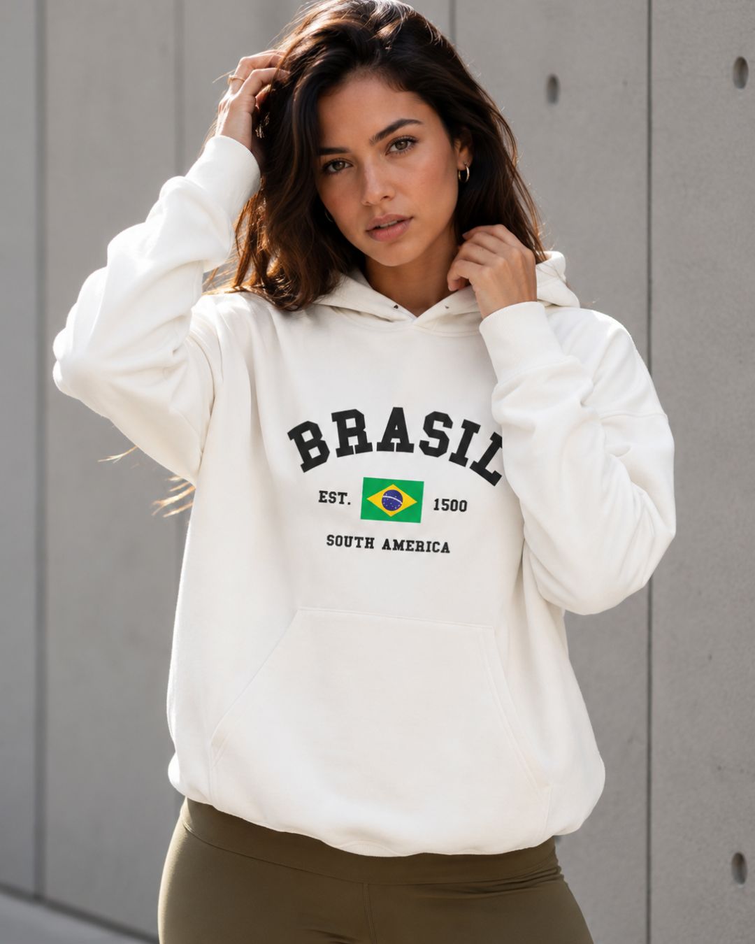 Moletom Brasil Estampa Universitária Com Capuz Casual