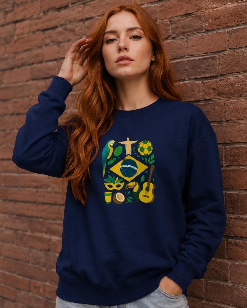 Moletom Brasil Cultura Nacional Com Símbolos Estilo Casual Urbano