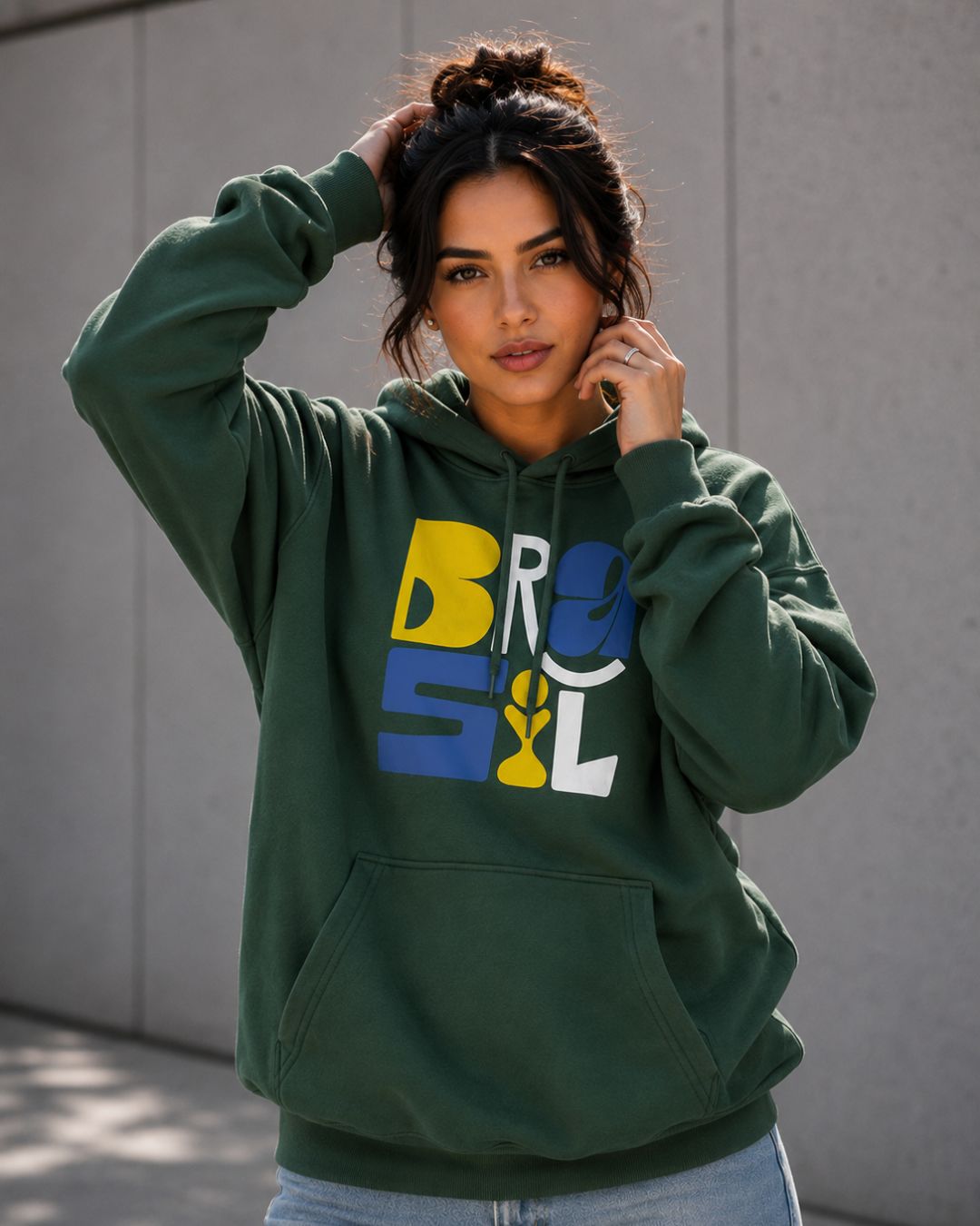 Moletom Brasil Lettering Curvo Com Estrelas Estilo Casual Urbano