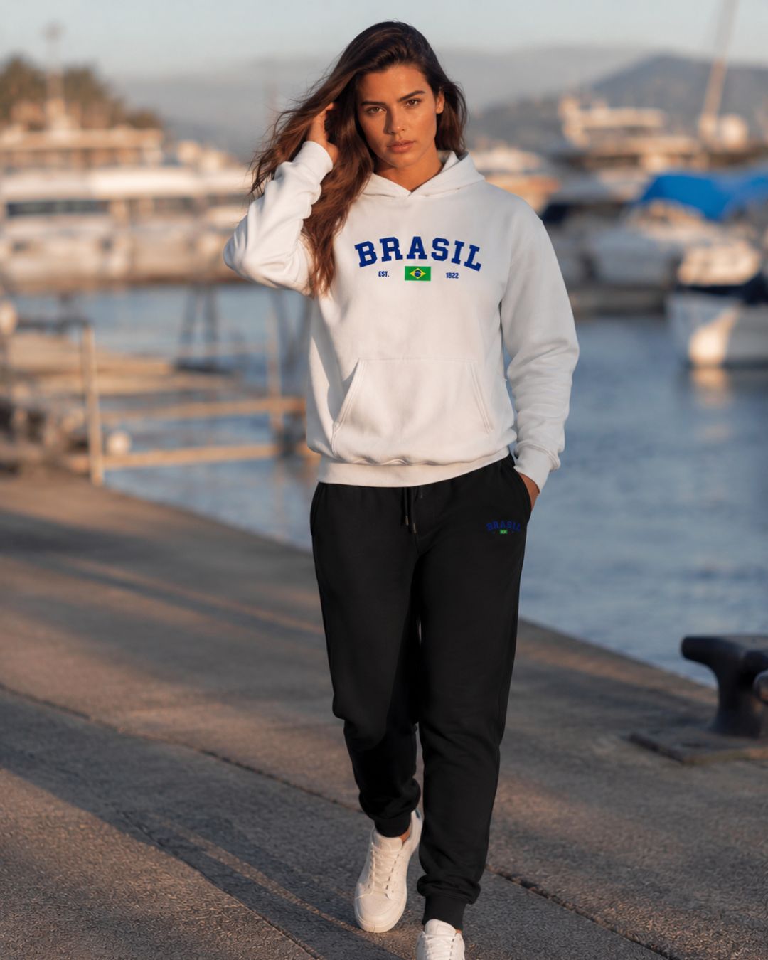 Conjunto Moletom Brasil Universitário Com Calça Jogger Casual