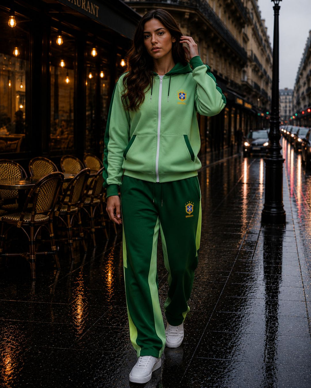 Conjunto Brasil Jaqueta Com Zíper E Calça Jogger Casual