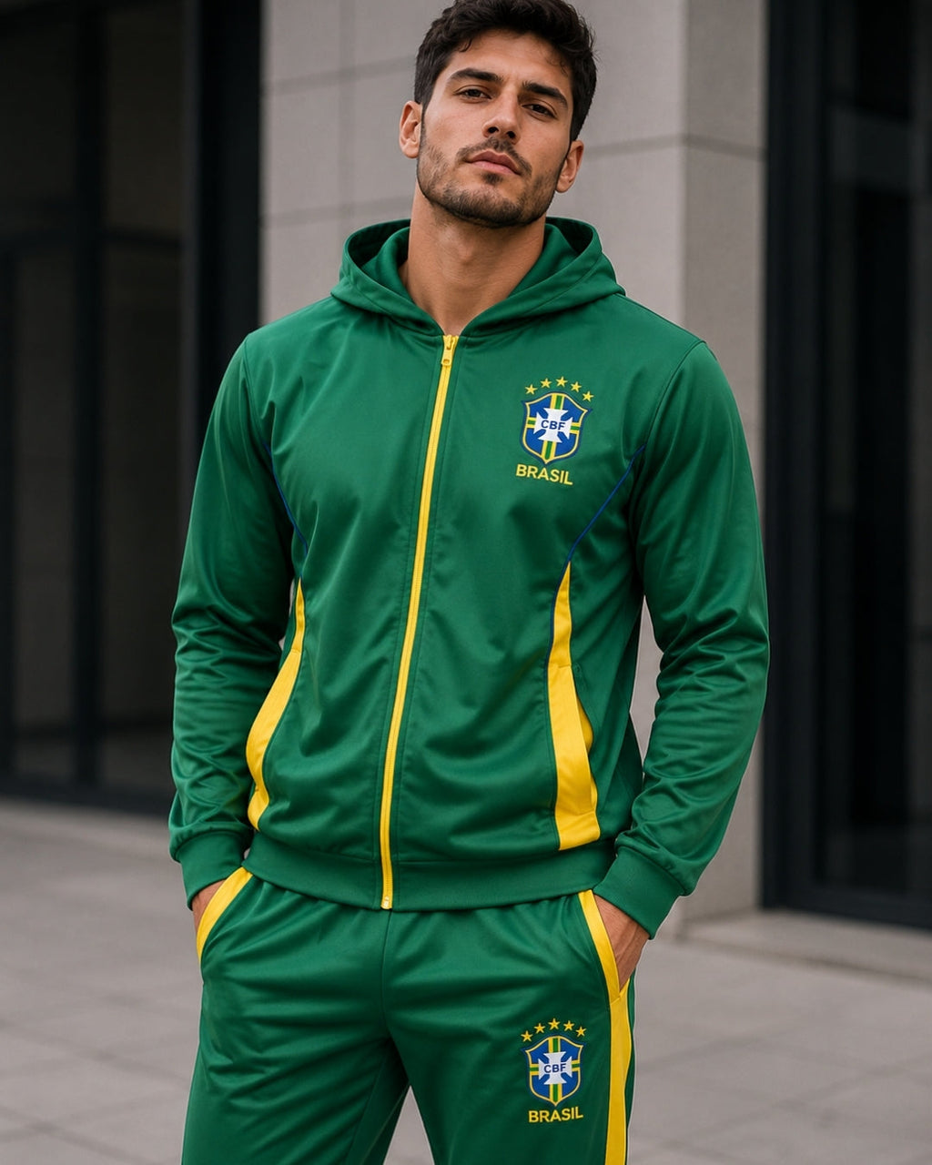 Conjunto Brasil Esportivo Com Zíper Frontal E Calça Jogger