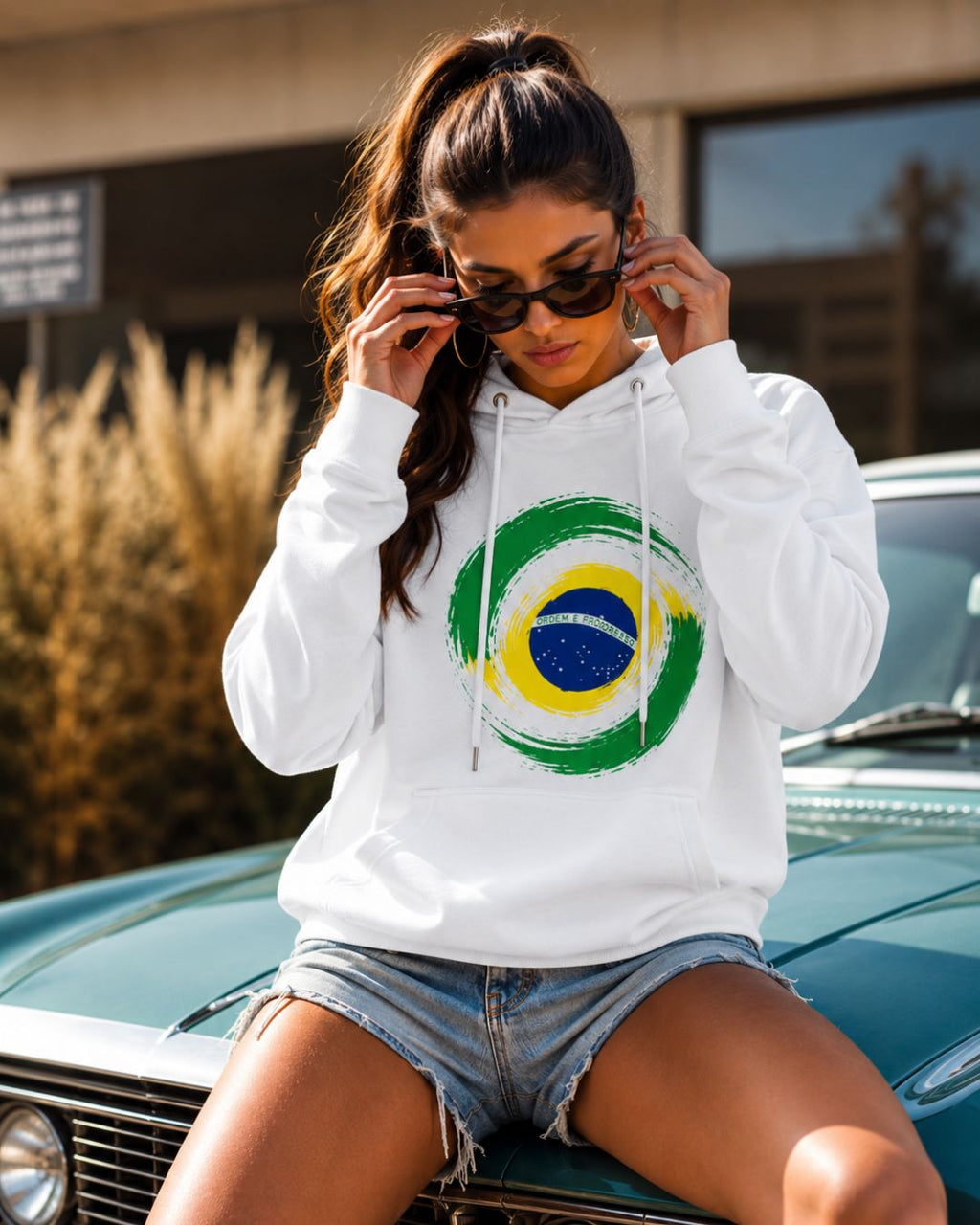 Moletom Brasil Bandeira Artística Circular Estilo Casual Urbano