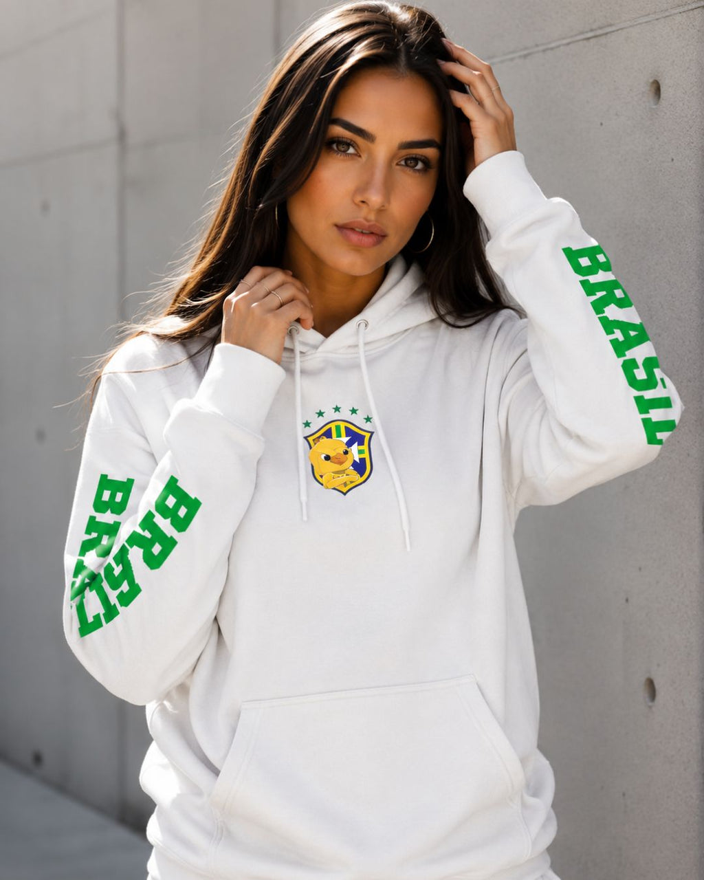 Moletom Brasil Escudo Canarinho Manga Estampada Esportiva