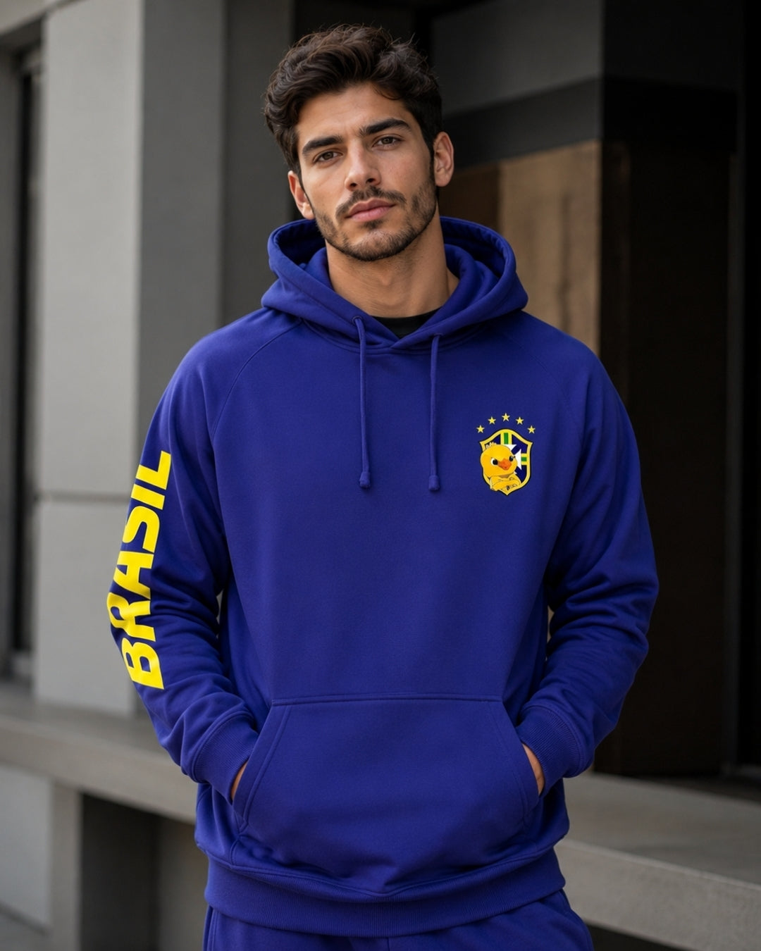 Moletom Brasil Escudo Na Manga Com Capuz Casual Esportivo