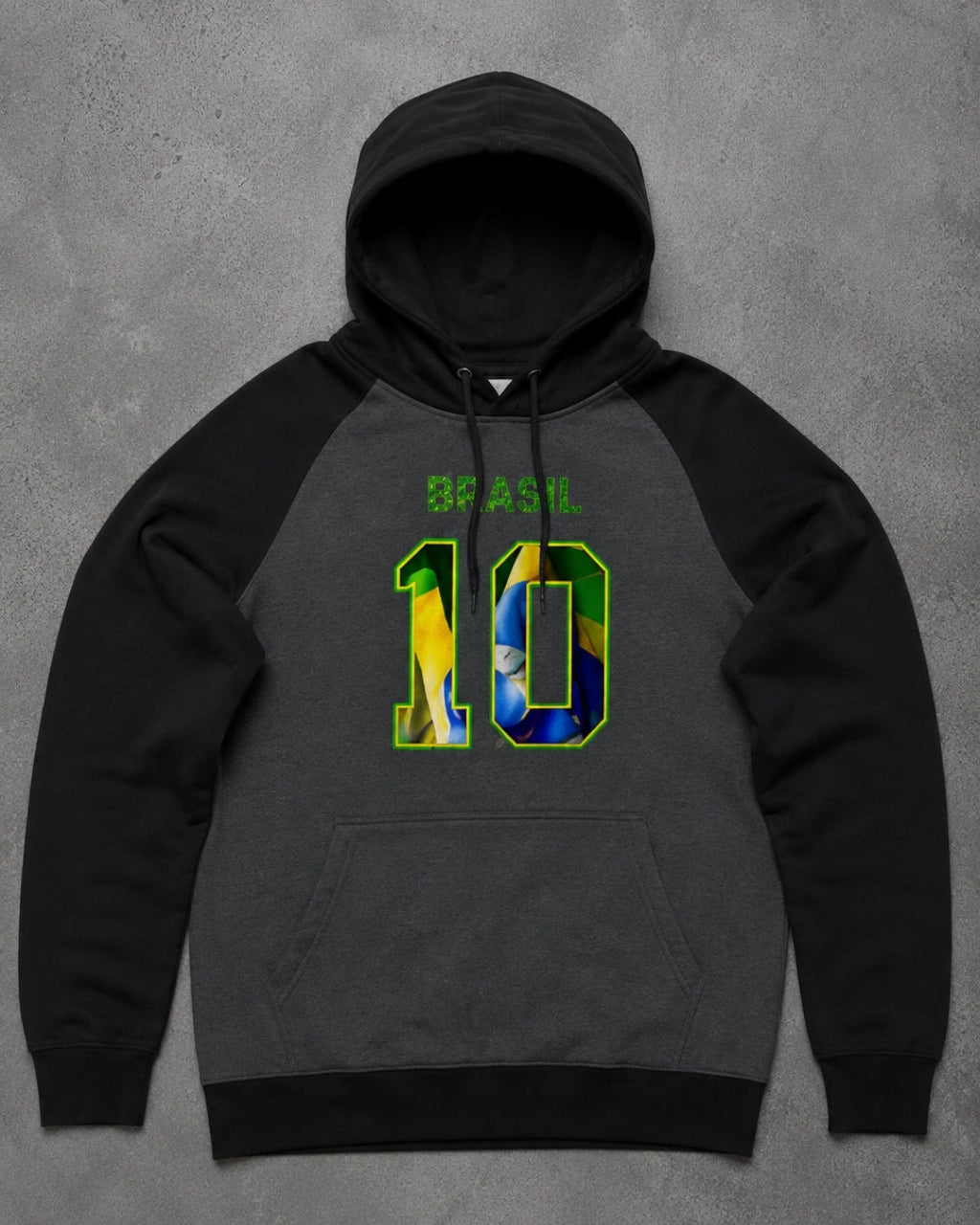 Moletom Brasil 10 Estampa Bandeira Com Capuz Raglan Casual