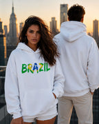 Moletom Brasil Lettering Artístico Com Capuz Estilo Casual Urbano