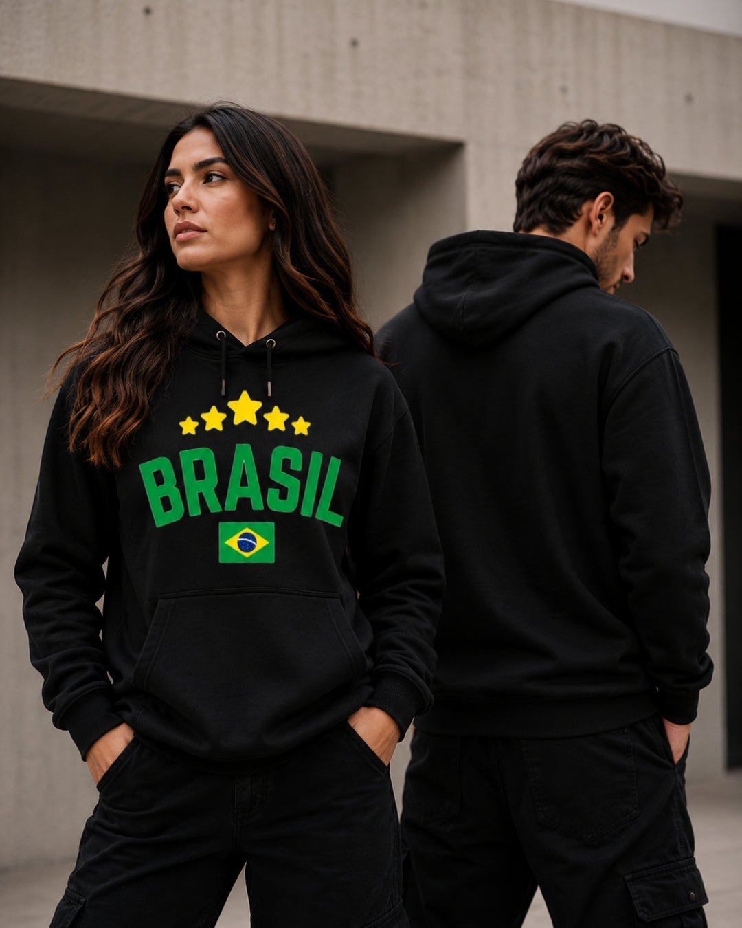 Moletom Brasil Estilo Universitário Com Estrelas E Capuz Casual