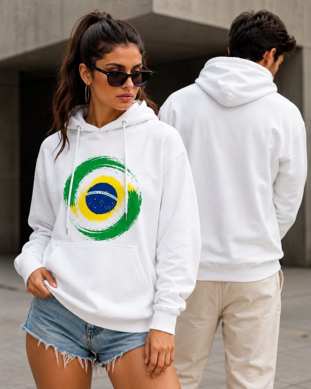 Moletom Brasil Bandeira Artística Circular Estilo Casual Urbano