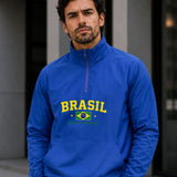 Moletom Brasil Bandeira Central Com Meio Zíper Estilo Casual Urbano