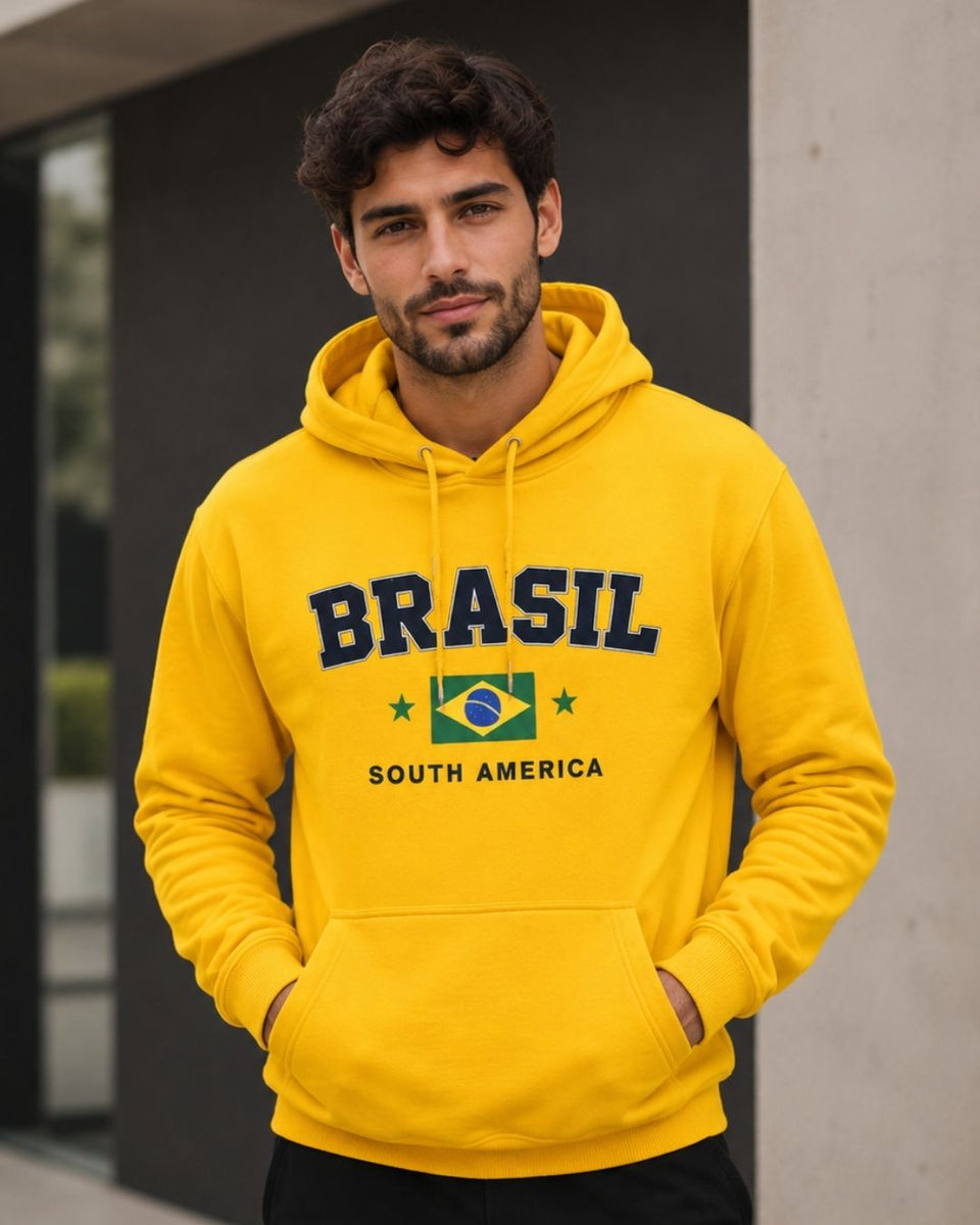 Moletom Canguru Bandeira do Brasil Estilo South America Casual