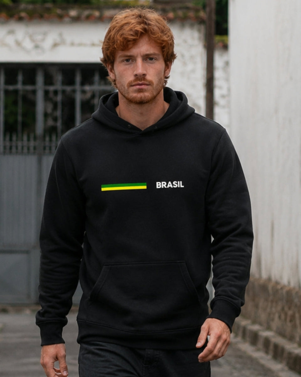 Moletom Brasil Faixa Frontal Minimalista Estilo Urbano Casual