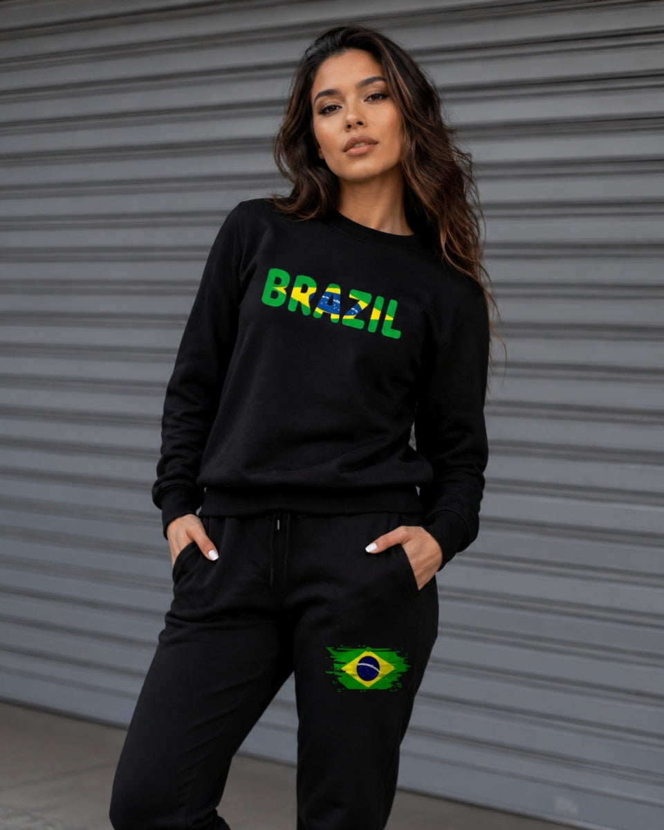 Conjunto Brasil Bandeira Estampada Com Calça Jogger Urbana