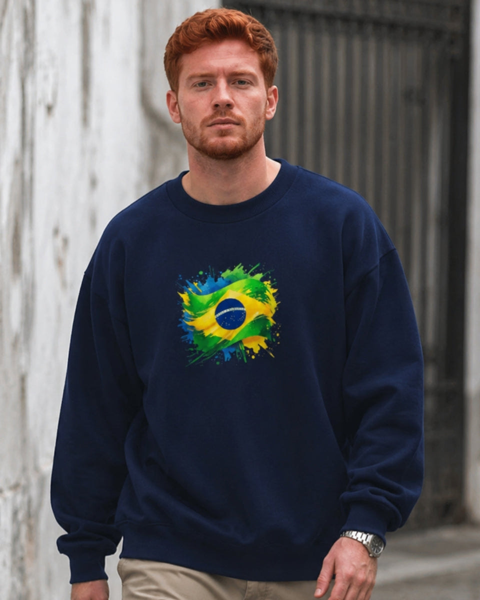 Moletom Brasil Bandeira Artística Central Casual Urbano
