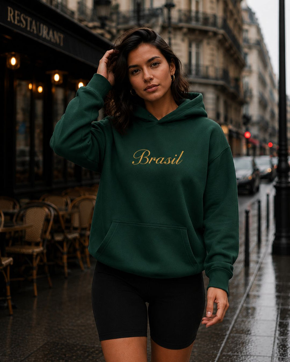 Moletom Brasil Lettering Clássico Casual Urbano Com Capuz