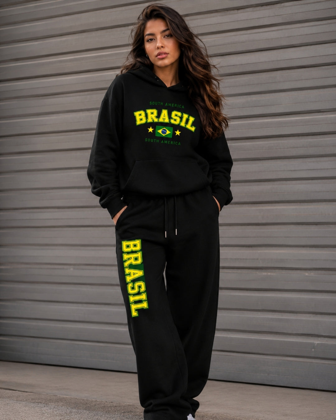 Conjunto Brasil Universitário Com Calça Wide Leg Casual Urbano