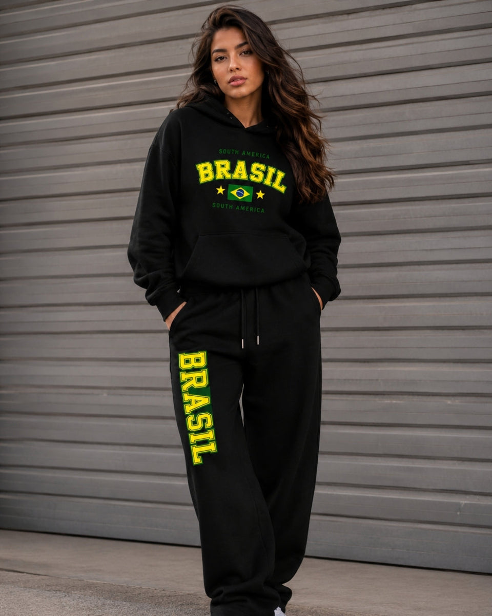 Conjunto Brasil Universitário Wide Leg Estilo Casual Urbano