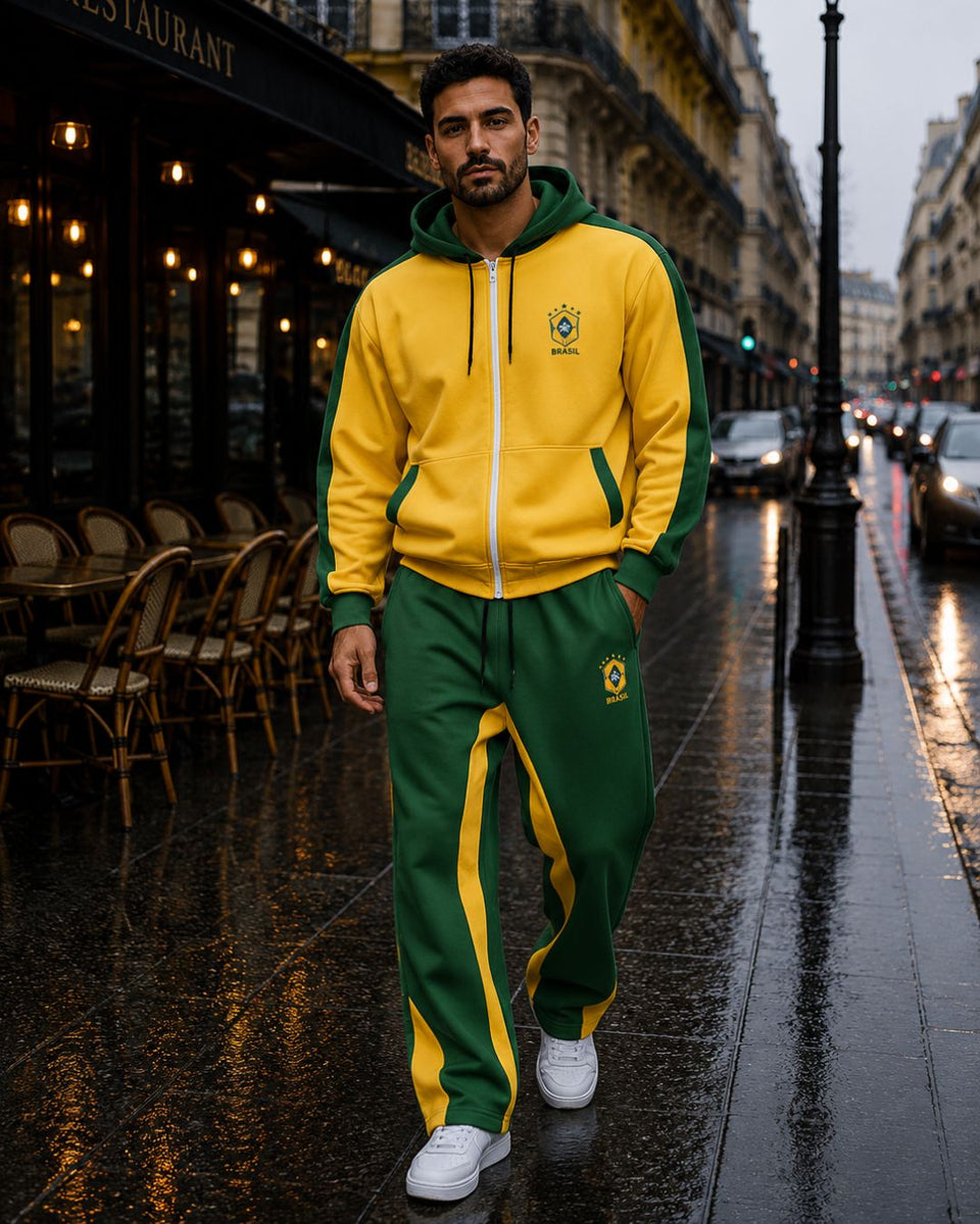 Conjunto Brasil Jaqueta Com Zíper E Calça Jogger Casual