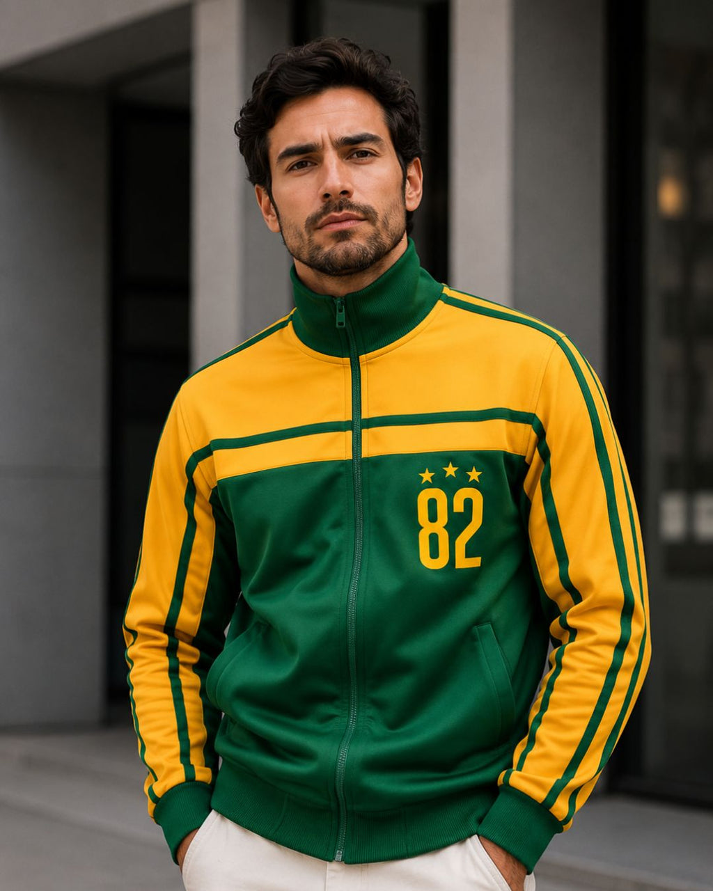 Moletom Brasil 82 Jaqueta Retrô Com Zíper Estilo Casual
