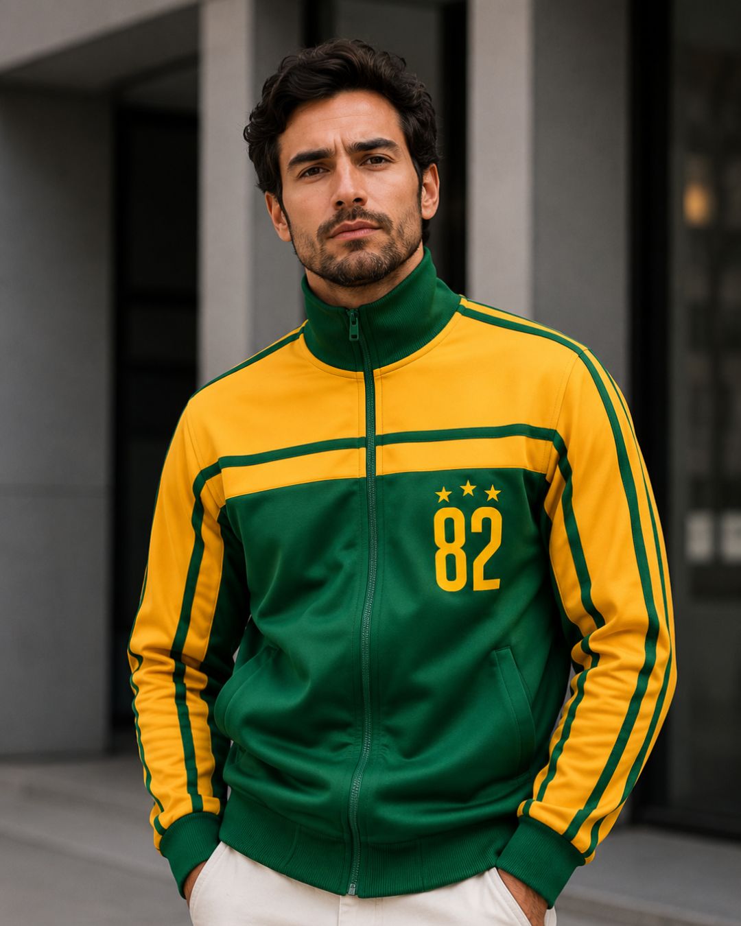 Moletom Brasil 82 Jaqueta Retrô Com Zíper Estilo Casual