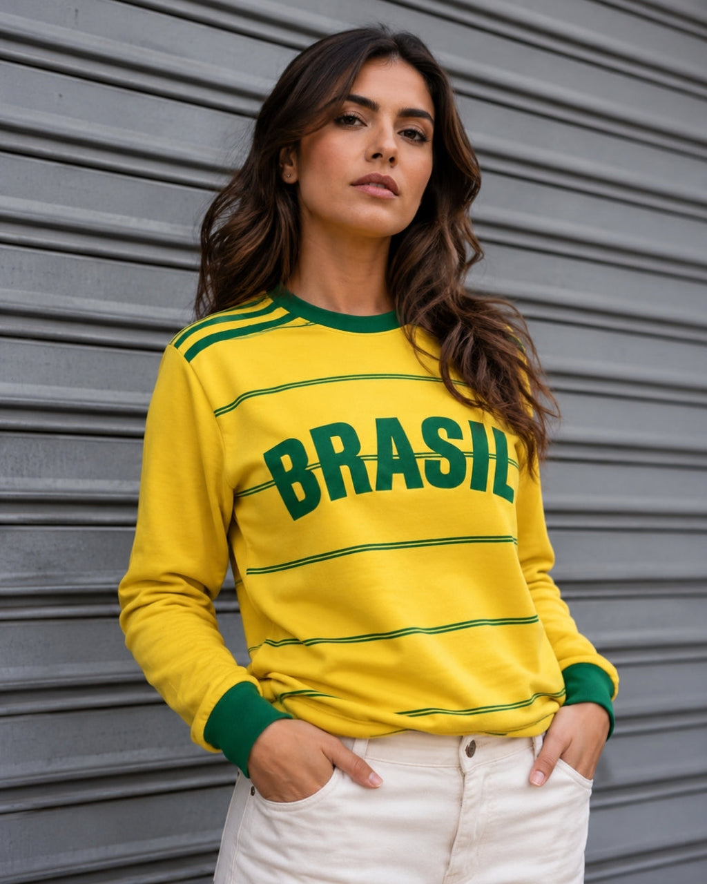 Moletom Brasil Retrô Com Listras Horizontais Estilo Casual Urbano