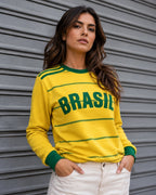 Moletom Brasil Retrô Com Listras Horizontais Estilo Casual Urbano