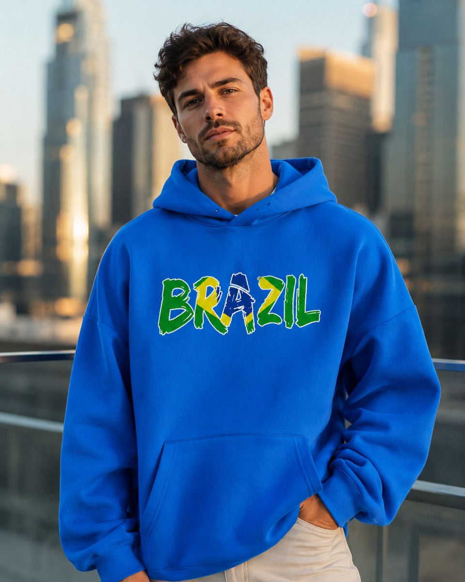 Moletom Brasil Lettering Artístico Casual Urbano Com Capuz