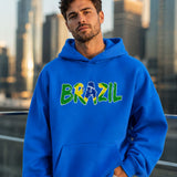 Moletom Brasil Lettering Artístico Com Capuz Estilo Casual Urbano