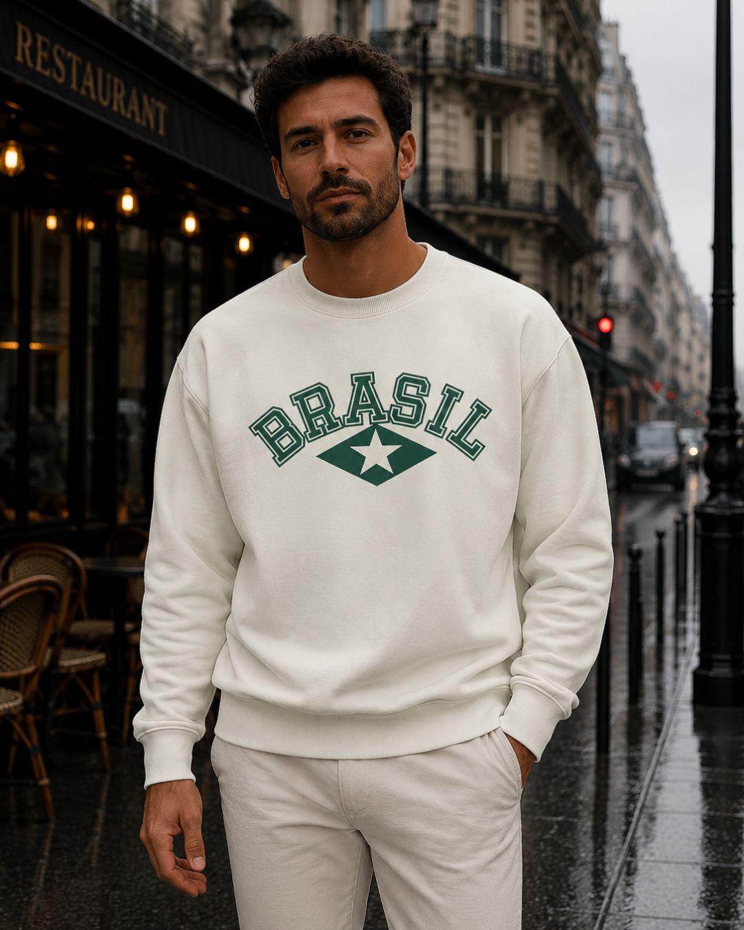 Moletom Brasil Estampa Universitária Com Estrela Estilo Casual Urbano