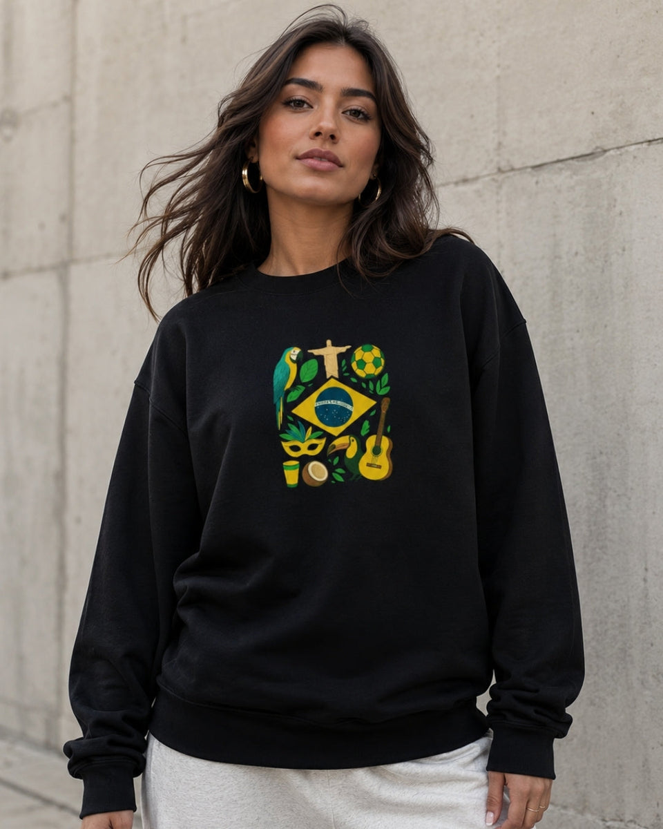 Moletom Brasil Símbolos Da Cultura Nacional Estilo Casual Urbano