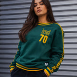 Moletom Brasil 70 Retrô Com Listras Nas Mangas Estilo Casual