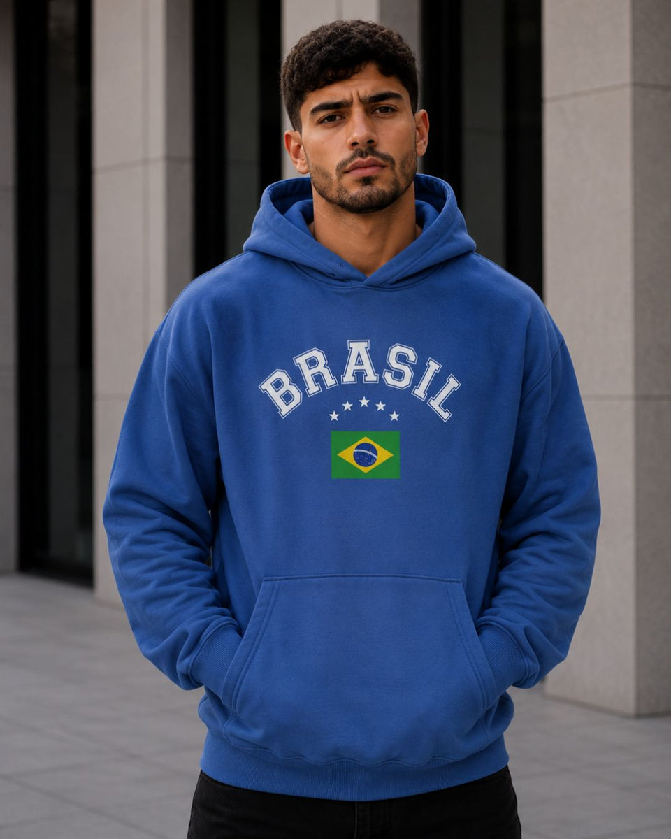 Moletom Brasil Lettering Curvo Com Estrelas Casual Urbano