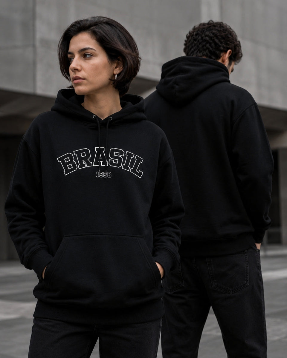 Moletom Brasil Universitário Frontal Com Capuz Casual