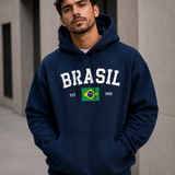 Moletom Brasil Bandeira Central Estilo Universitário Com Capuz