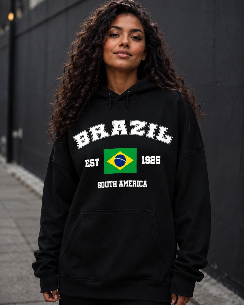 Moletom Brasil South America Universitário Com Capuz Casual