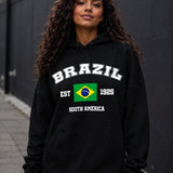 Moletom Brasil South America Estampa Universitária Com Capuz Casual