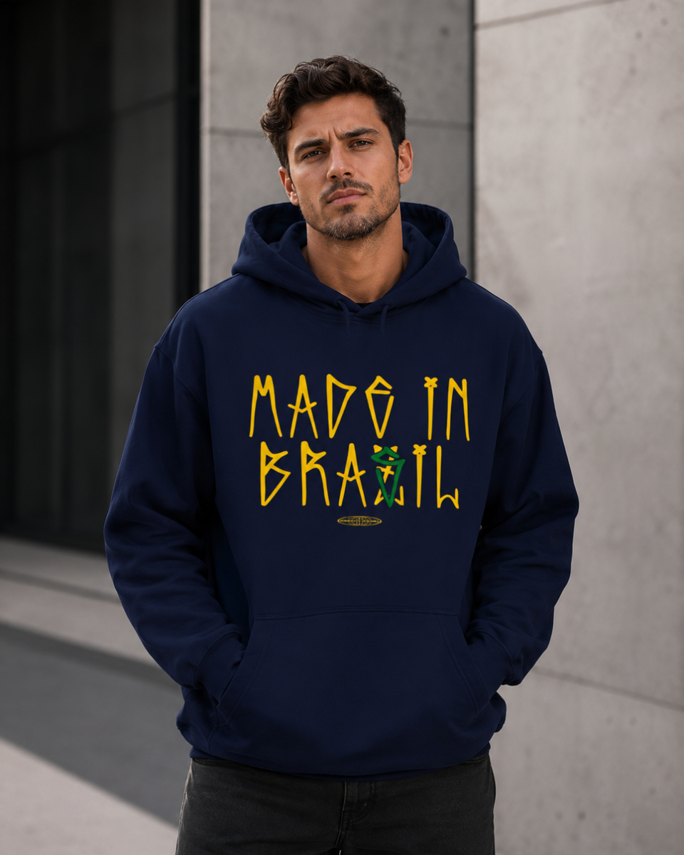 Moletom Made In Brazil Tipografia Urbana Com Capuz Casual